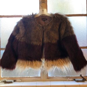 Faux fur mid length jacket coat crop M